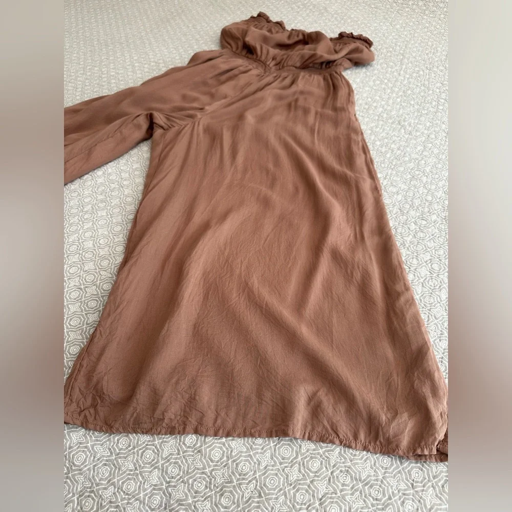 Wilfred Aritzia Masson Wide Leg Cropped Jumpsuit Strapless Nutmeg Brown Size M